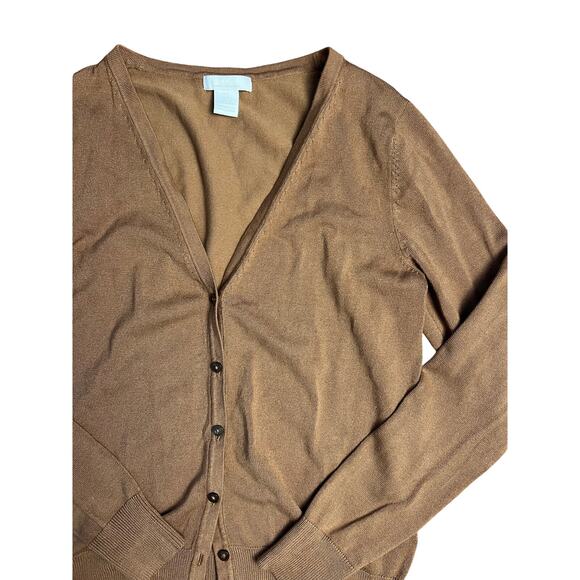 H&M Camel Brown Fitted V-Neck Cardigan Sweater Size S - Picture 2 of 5